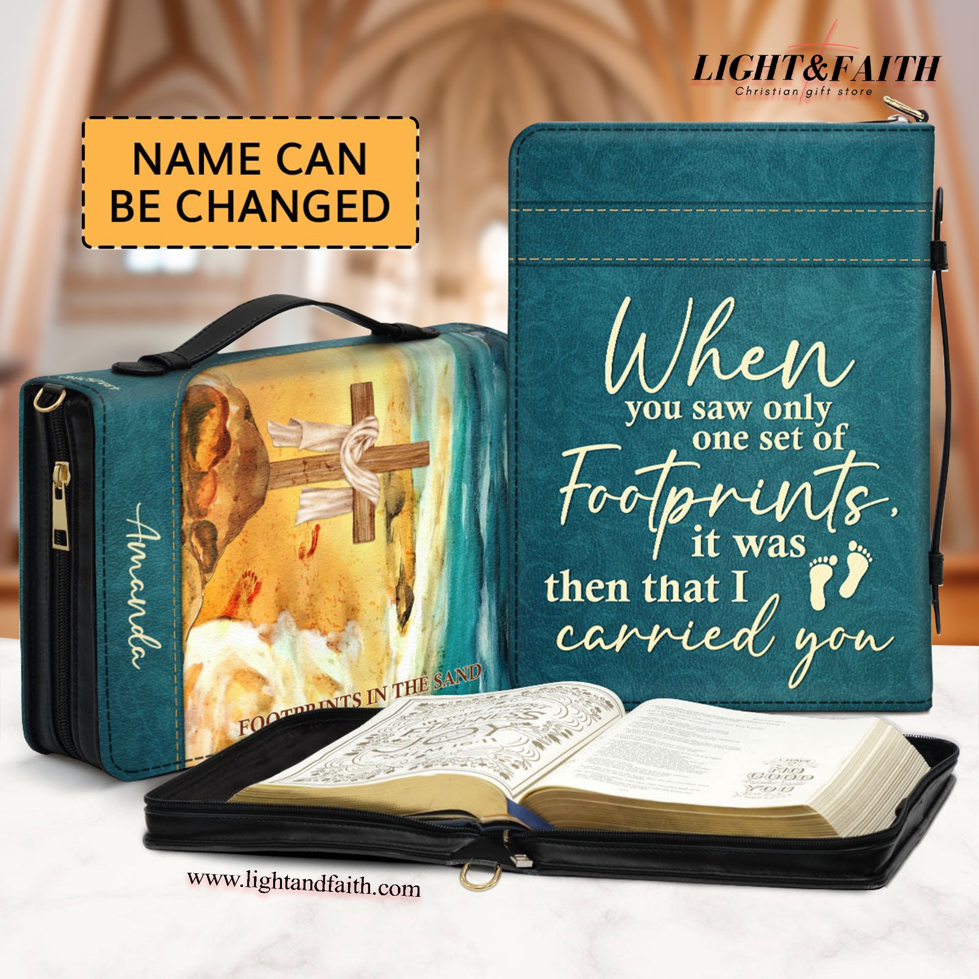 Footprints In The Sand Leather Book Cover, Personalized Bible Cover, Leather Bible Case With Name, Christian Gift, Bible Covers Jesus Gifts